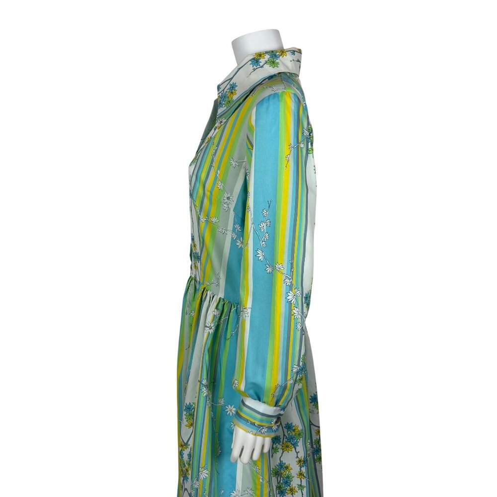 Vintage 60s Striped Dress Womens Large Blue Green Colorful Spring Shirtdress - Picture 7 of 13